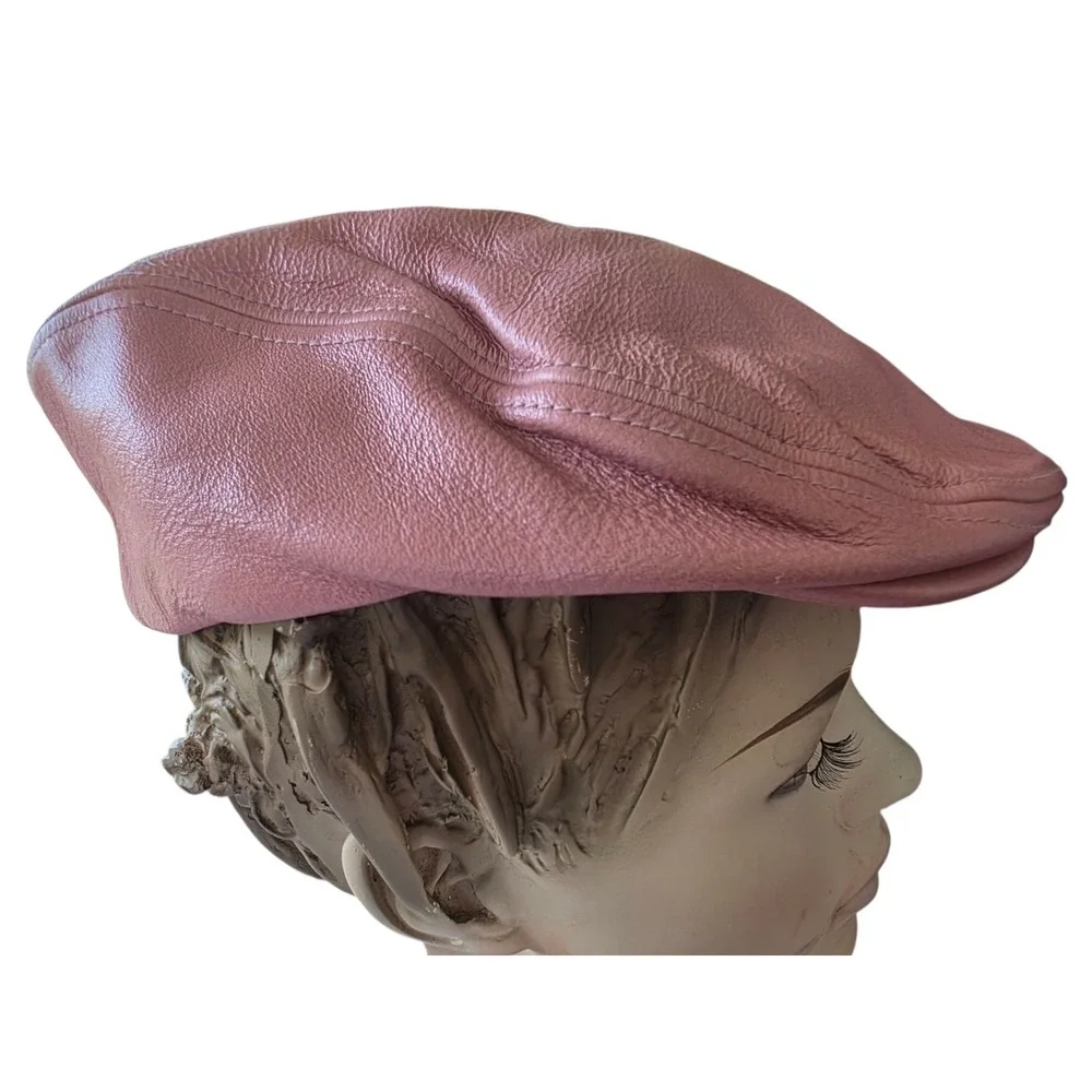 Harley-Davidson Pink Leather Hat Cap Fedora Embroidered Winged Crest Logo Small
